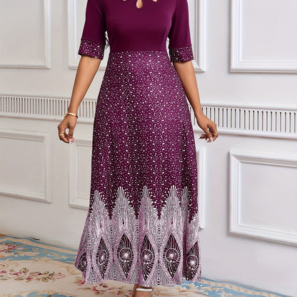 Flawless Floral Print Cut Out Dress - Chic Half Sleeves & Stylish Crew Neck - Perfect for Parties & Banquets - Feminine Elegance - Premium Womens Clothing