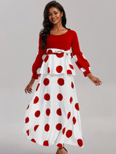 Load image into Gallery viewer, Vibrant Polka Dot V-Neck Long Sleeve Maxi Dress - Elegant High Tie Waist Flared Design, High Elasticity Polyester Fabric, Machine Washable, Random Printing, All-Season Wear, Knit Fabric, Womens Clothing for Adult
