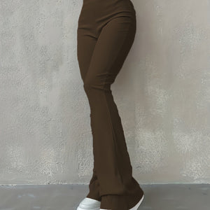 Stylish Flare Leg Pants - Soft and Stretchy Ribbed Fabric, Comfortable High-Rise Design, Flexible and Form-Fitting Waistband, Fashionable Flared Leg Style - Chic Womens Clothing for Everyday Wear