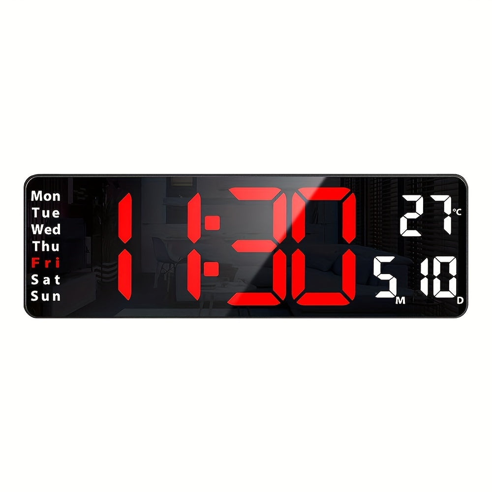 Large Screen Digital Wall Clock With Indoor Temperature Date Week Display, Desk Countdown Digital Timer, 13 Inch Nordic Simple Living Room 10-level Brightness Adjustment Auto Light Led Dual Alarm Clock With Remote Control (Bu