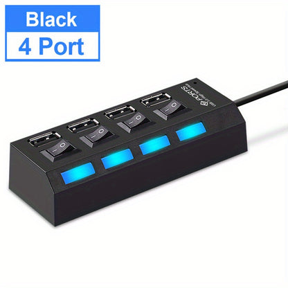 7/4 Ports LED USB 2.0 Adapter Hub with Power on/Off Switch for Laptop PC Computer, 5V Operating Voltage