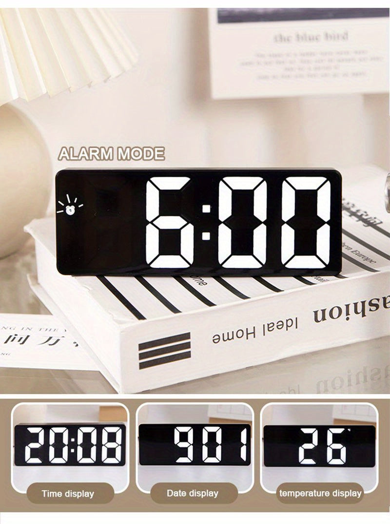 1pc Smart Voice-Controlled LED Desk Clock with Snooze Function - Silent Digital Alarm for Bedroom & Office Use