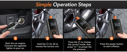 Tire Inflator Portable Air Compressor, 12V DC Auto Air Pump for Car Tires, 150PSI Electric Tire Pump with Digital Pressure Gauge, LED Light for Car Motorcycle Bike Ball, Car Accessories, for DC only.