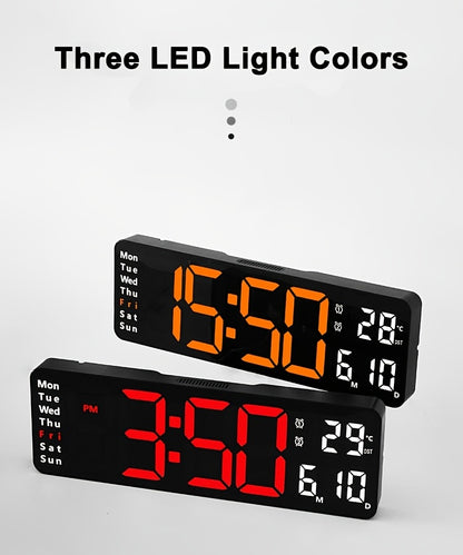 Large Screen Digital Wall Clock With Indoor Temperature Date Week Display, Desk Countdown Digital Timer, 13 Inch Nordic Simple Living Room 10-level Brightness Adjustment Auto Light Led Dual Alarm Clock With Remote Control (Bu