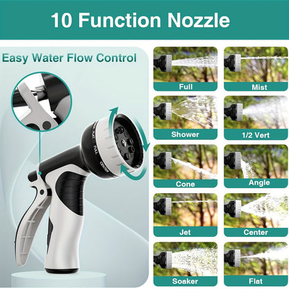 50ft Garden Hose Metal, Stainless Steel Water Hose Heavy Duty, with 10 Function Nozzle, 3/4" Universal Connectors, Flexible, Leak-Proof, Garden Hoses for Yard/Outdoors