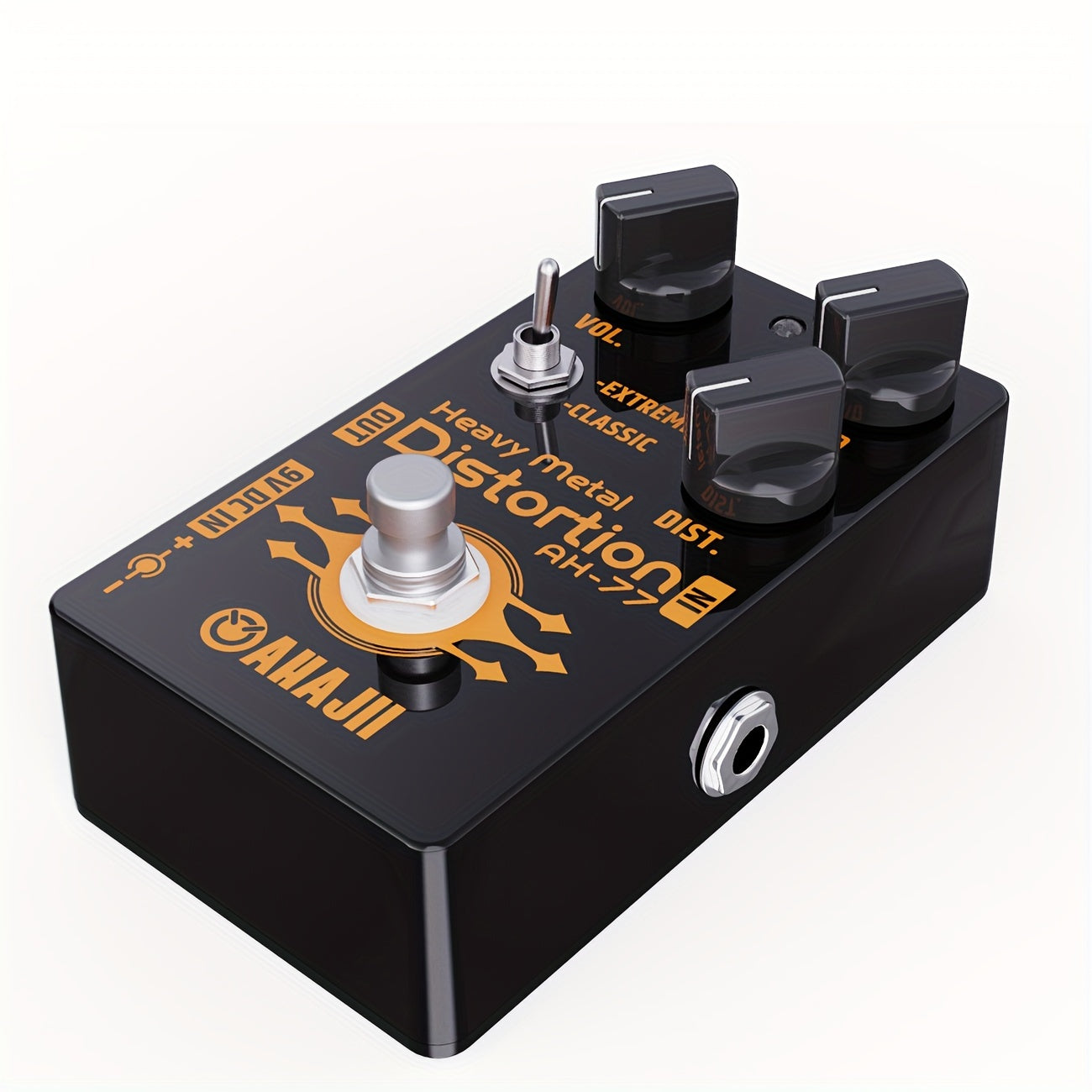 AHAIJI AH-77u High-Gain Distortion Pedal - Heavy Metal Guitar Effects, Black Aluminum Alloy, True Bypass, 3 Control Knobs (Volume, Distortion, Mid), 2-Way Extreme/Classic Selector for Switch, LED Indicator, for High-Quality S