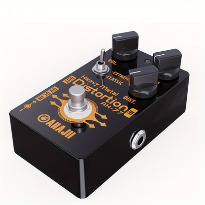 AHAIJI AH-77u High-Gain Distortion Pedal - Heavy Metal Guitar Effects, Black Aluminum Alloy, True Bypass, 3 Control Knobs (Volume, Distortion, Mid), 2-Way Extreme/Classic Selector for Switch, LED Indicator, for High-Quality S