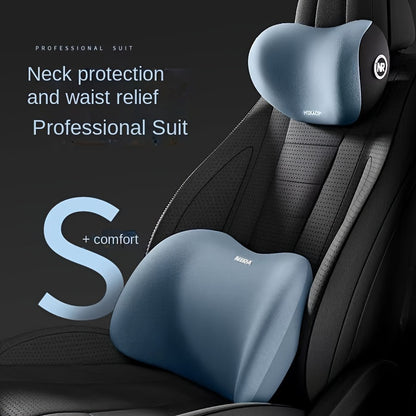 Ultimate Comfort Car Headrest Pillow and Lumbar Support Cushion Set - Ergonomic Design for Neck and Shoulder Protection, Breathable Polyester Fiber Surface, Universal Fit for Long Drives, Perfect Car Accessories for Road Trip