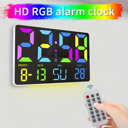 1pc Multifunctional RGB Colorful Digital Remote Control Wall Clock (clock And Remote Control With Button Battery)
