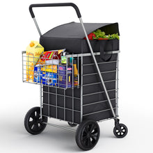 Load image into Gallery viewer, Extra Large Shopping Cart w/ 360 Swivel Wheels &amp; Waterproof Basket Liner for Groceries, Shopping Laundry - Foldable Collapsible &amp; Lightweight - Extra Large Heavy Duty Utility Cart
