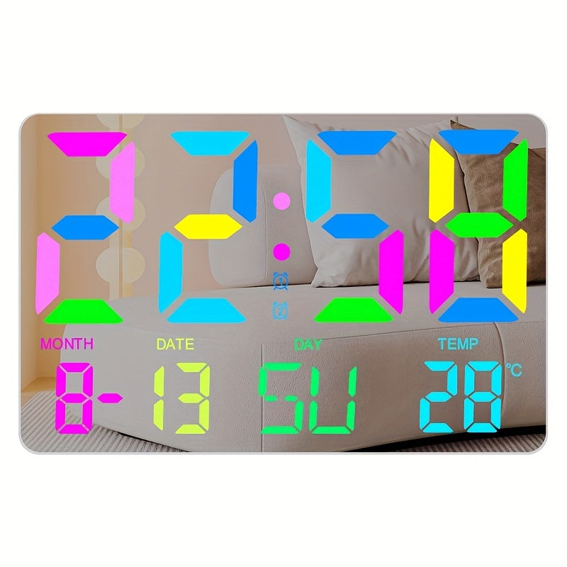 1pc Multifunctional RGB Colorful Digital Remote Control Wall Clock (clock And Remote Control With Button Battery)