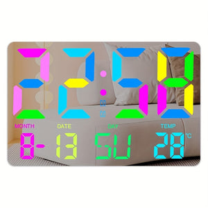 1pc Multifunctional RGB Colorful Digital Remote Control Wall Clock (clock And Remote Control With Button Battery)