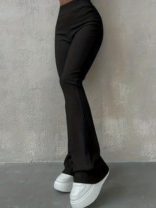 Stylish Flare Leg Pants - Soft and Stretchy Ribbed Fabric, Comfortable High-Rise Design, Flexible and Form-Fitting Waistband, Fashionable Flared Leg Style - Chic Womens Clothing for Everyday Wear