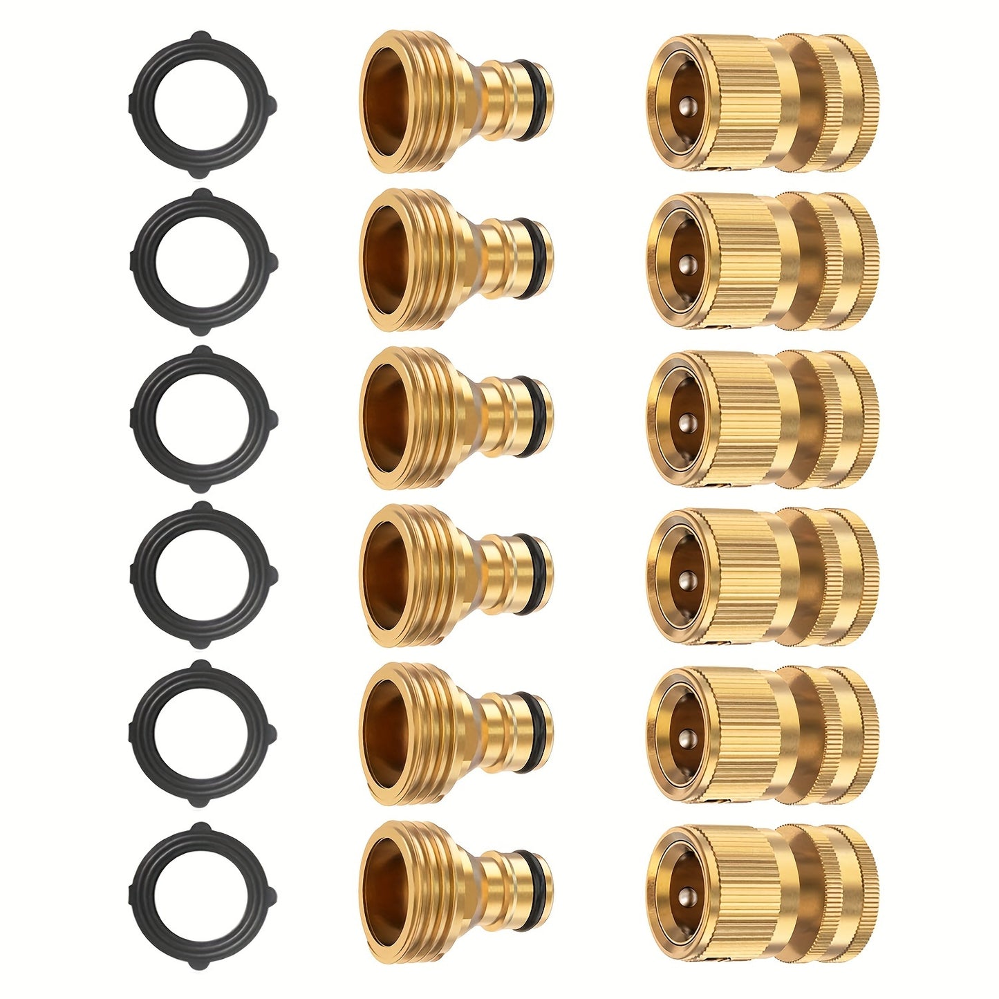 6 Sets, Garden Hose Quick Connector, Solid Brass 3/4 Inch GHT Thread Fitting No-Leak, Water Hose Female And Male Easy Connect