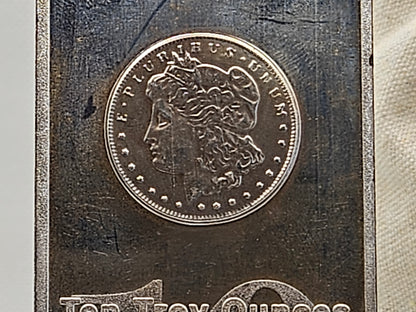 10oz Morgan Dollar Silver Bar .999 Fine Branded Silver Bar Serial
