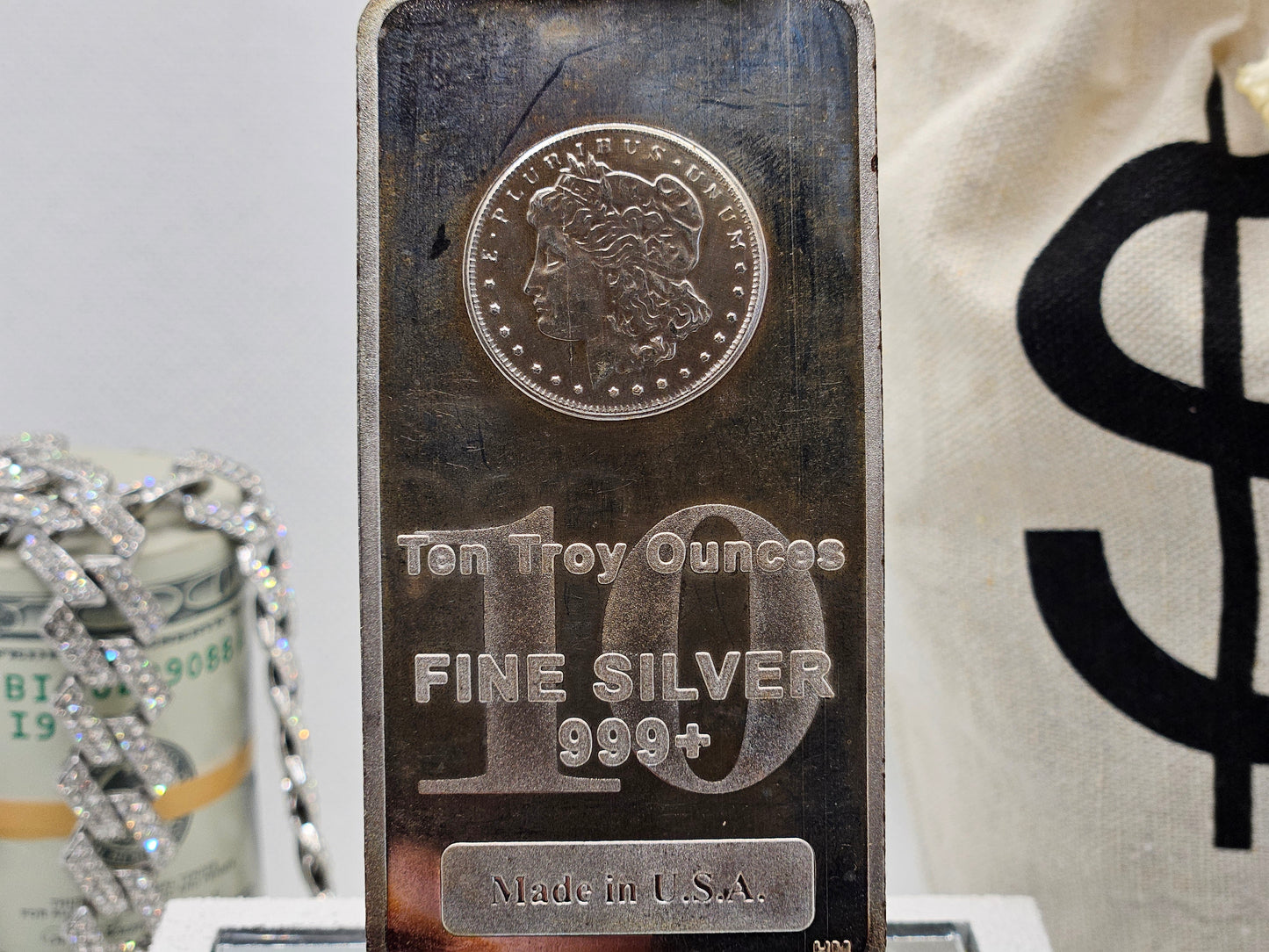 10oz Morgan Dollar Silver Bar .999 Fine Branded Silver Bar Serial