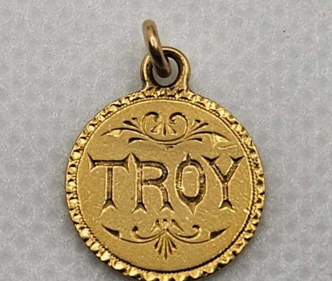 Troy Vintage Gold Engraved Coin Charm Love Pendant Perfect Gift for Her Him