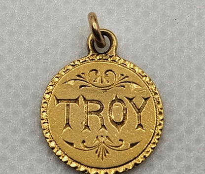 Troy Vintage Gold Engraved Coin Charm Love Pendant Perfect Gift for Her Him