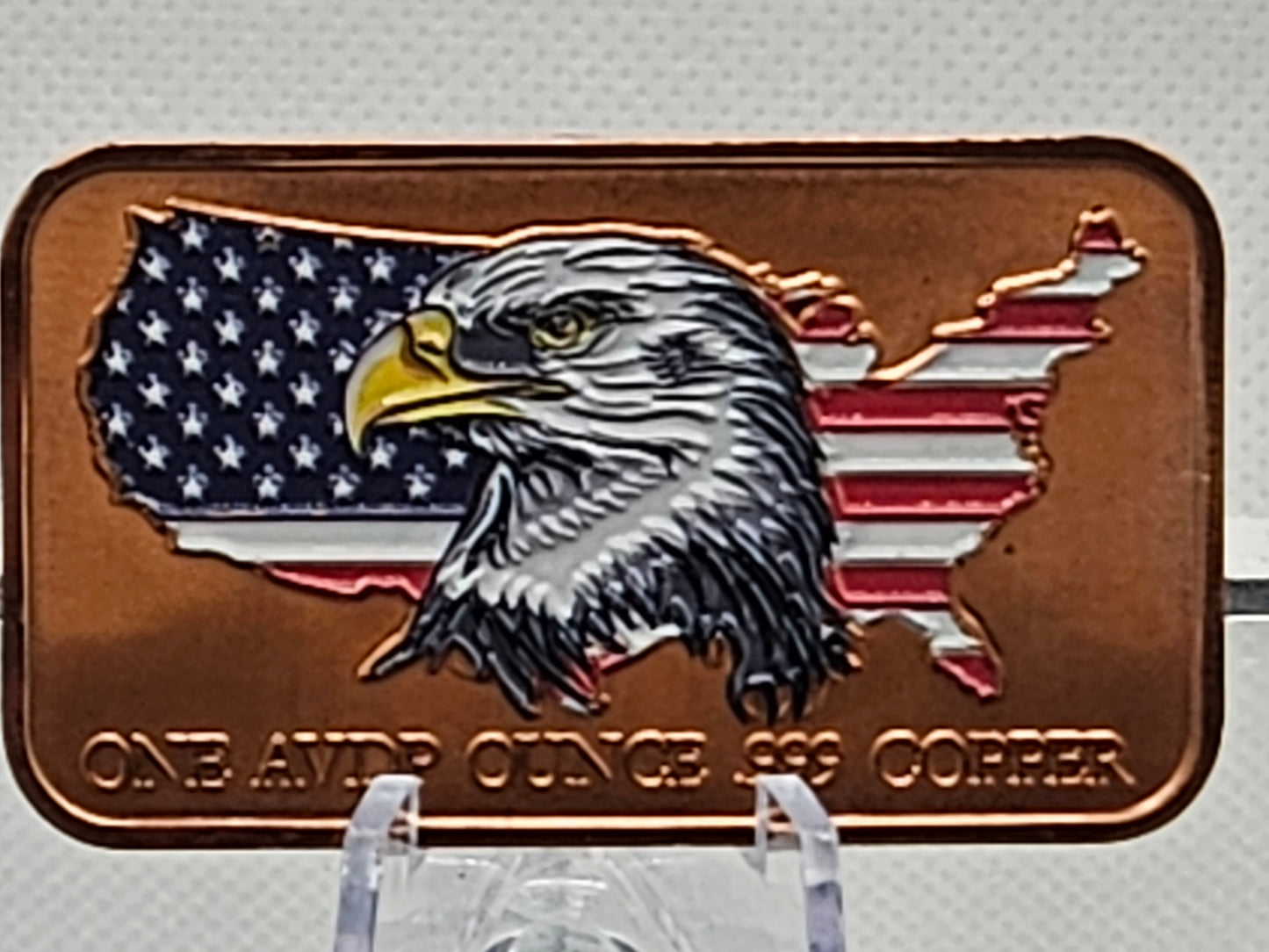 Flying on Eagle Trump Bar One AVDP Ounce .999 Colorized Fine Copper Mint