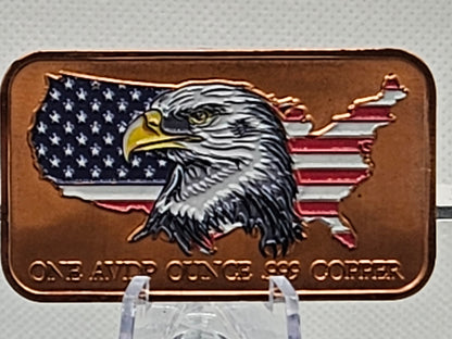 Flying on Eagle Trump Bar One AVDP Ounce .999 Colorized Fine Copper Mint
