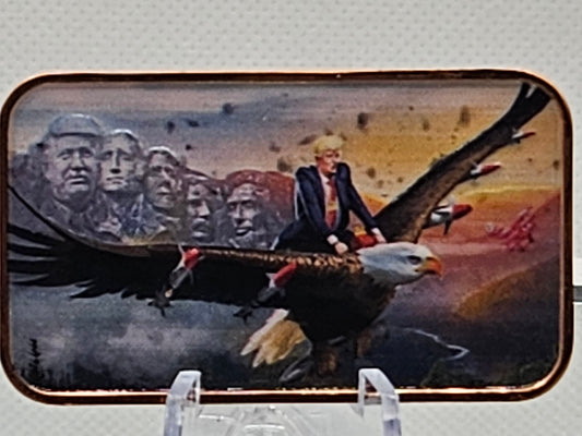 Flying on Eagle Trump Bar One AVDP Ounce .999 Colorized Fine Copper Mint
