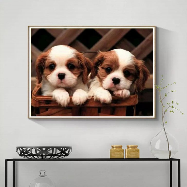Puppies Basket 5D Full Drill Round Diamond Art Painting Ships from USA Cross Stitch Handmade Artwork DIY