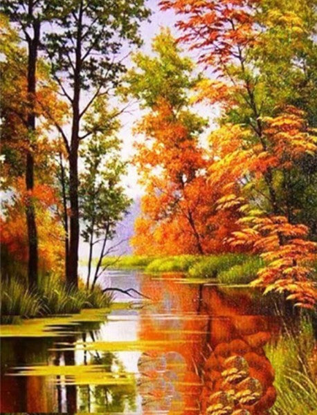 Full Square Drill 5D DIY Diamond Painting Fall Forest Scenery Creek Artwork Cross Stitch Needlework Wall Art Mosaic Ships from USA