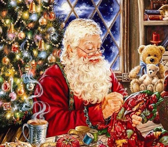 Christmas Santa Claus Making Toys Christmas Tree Lights 5D Diamond Painting Teddy Bear DIY Bead Wall Artwork Ships from USA