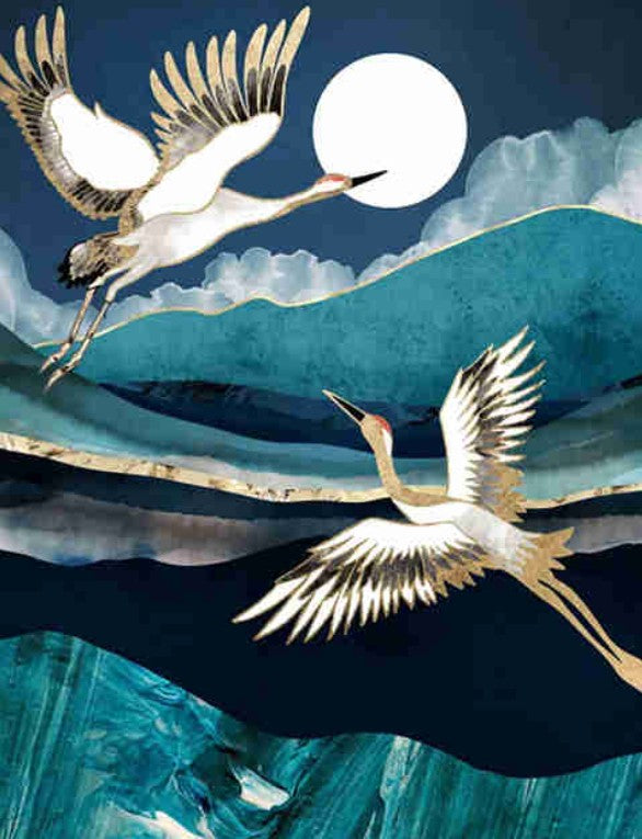 5D Diamond Painting Kit White Bird Egret DIY Craft Kits Cross Stitch Embroidery Art Full Moon Painting Wall Mosaic Craft Kit USA