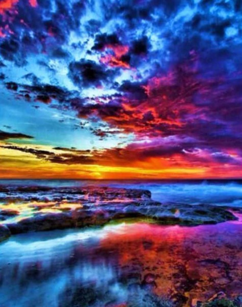 Colorful Sky Ocean Sunset 5D Diamond Painting Round Drill Diamond Cross-Stitch Embroidery Background Free Tools Included USA