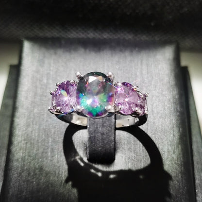 Luxurious Multi-Color Topaz Stone Ring Silver Plated Rainbow Color Fashion Jewelry Ring for Jewelry Fashion Woman Ring Gift