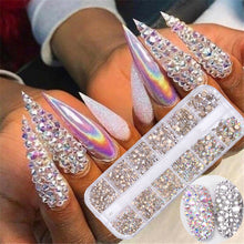Load image into Gallery viewer, 12 Cube Container Set of AB Crystal Rhinestone Diamond Gem Art 3D Nail Glitter Decoration Beauty Nail Art Design
