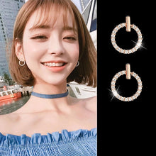 Load image into Gallery viewer, Fashionable 925 Sterling Silver or Gold Crystal Rhinestone Geometric Round Stud Earrings For Women Beautiful Bling Jewelry Great Gift

