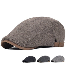 Load image into Gallery viewer, Vintage Style Newsboy Cap Unisex Winter Wool Thick Warm Herringbone Casual Stripe Berets Gatsby Flat Hat Peaked Adjustable Cap
