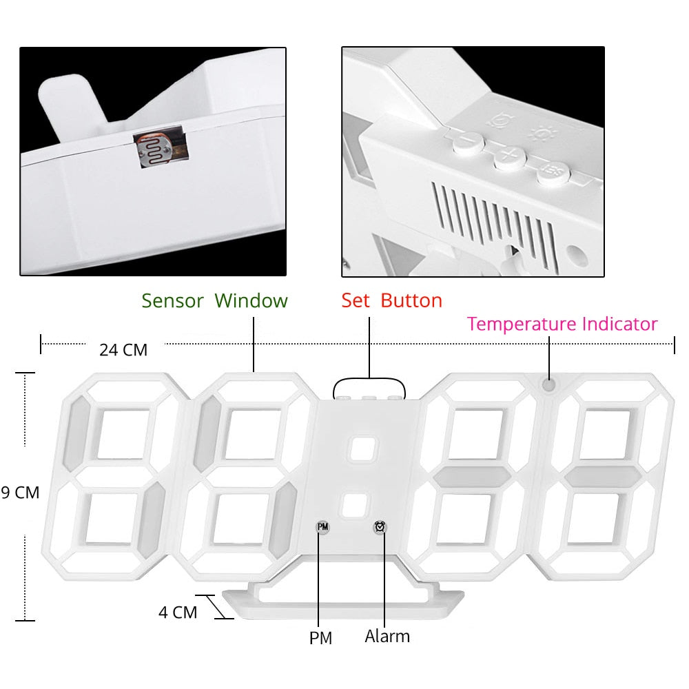 Mirror Face Digital Alarm Clock Desk Table Clock LED Screen Clocks for Bedroom Bedside Alarm Clocks Snooze Function Electronics
