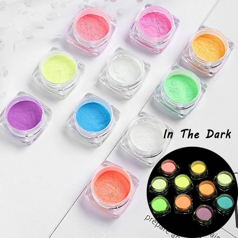 Glow in the Dark Neon Phosphor Nail Powder Glitter Dust Luminous Pigment Fluorescent Nail Powder Glows