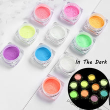 Load image into Gallery viewer, Glow in the Dark Neon Phosphor Nail Powder Glitter Dust Luminous Pigment Fluorescent Nail Powder Glows
