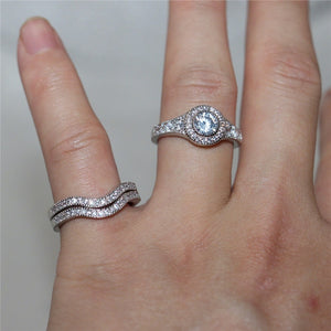 3Pcs/Set 925 Sterling Sliver Luxury Round Cut AAA Zircon Crystal Ring For Women Wedding Female Rings Jewelry Set