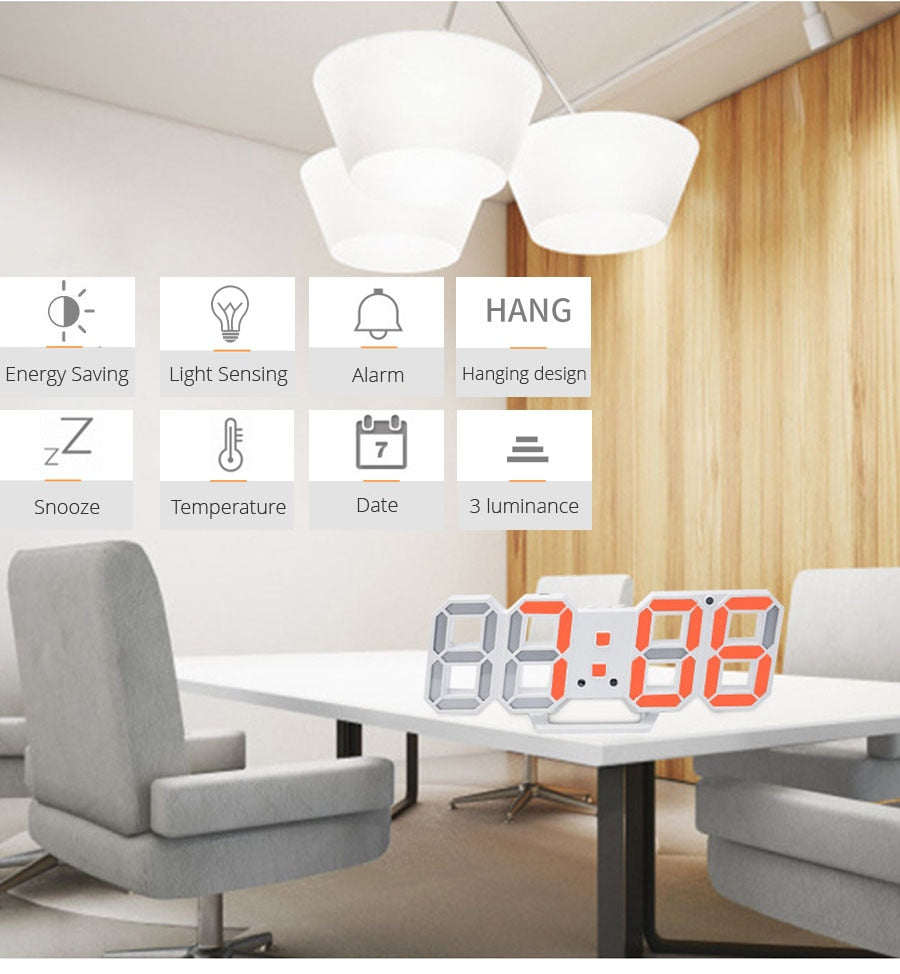 Mirror Face Digital Alarm Clock Desk Table Clock LED Screen Clocks for Bedroom Bedside Alarm Clocks Snooze Function Electronics