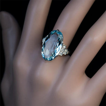 Light Sky Blue Female Wedding Ring Solitaire Band Oval Stone Engage Party Women Luxury Jewelry CZ Shine Great Gift