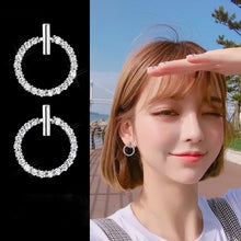 Load image into Gallery viewer, Fashionable 925 Sterling Silver or Gold Crystal Rhinestone Geometric Round Stud Earrings For Women Beautiful Bling Jewelry Great Gift
