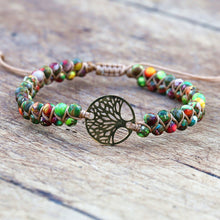 Load image into Gallery viewer, Handmade Charm Bracelet Natural African Stone Beaded Hobo Wrap Bracelet and Bangle Stainless Steel Tree of Life Braided Jewelry
