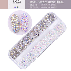 12 Cube Container Set of AB Crystal Rhinestone Diamond Gem Art 3D Nail Glitter Decoration Beauty Nail Art Design
