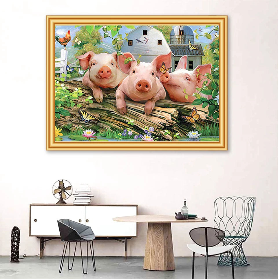 DIY The Three Little Pigs 5D Diamond Painting Kit Farm Animals Cross Stitch Embroidery Background Home Decor Kits Ships from USA