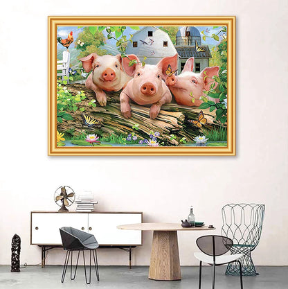 DIY The Three Little Pigs 5D Diamond Painting Kit Farm Animals Cross Stitch Embroidery Background Home Decor Kits Ships from USA