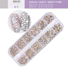 Load image into Gallery viewer, 12 Cube Container Set of AB Crystal Rhinestone Diamond Gem Art 3D Nail Glitter Decoration Beauty Nail Art Design
