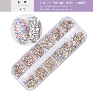 12 Cube Container Set of AB Crystal Rhinestone Diamond Gem Art 3D Nail Glitter Decoration Beauty Nail Art Design