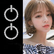 Load image into Gallery viewer, Fashionable 925 Sterling Silver or Gold Crystal Rhinestone Geometric Round Stud Earrings For Women Beautiful Bling Jewelry Great Gift
