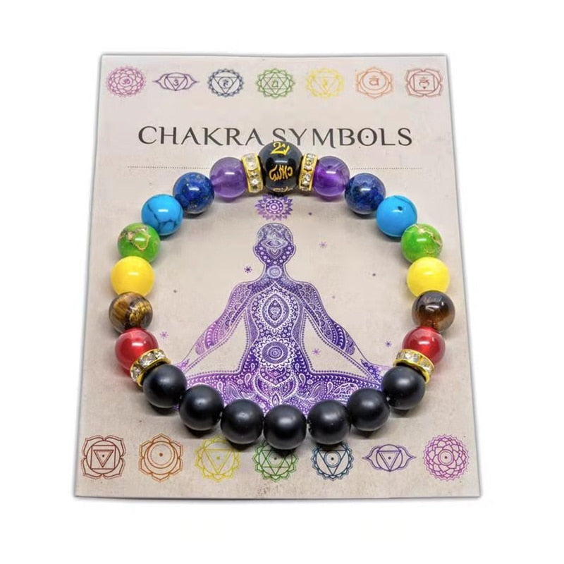 7 Chakra Bracelet with Meaning Card for Men Women Natural Crystal Healing Anxiety Jewelry Mandala Yoga Meditation Bracelet Gift