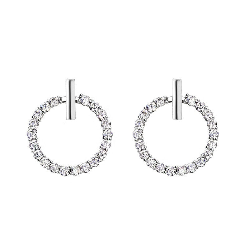 Fashionable 925 Sterling Silver or Gold Crystal Rhinestone Geometric Round Stud Earrings For Women Beautiful Bling Jewelry Great Gift